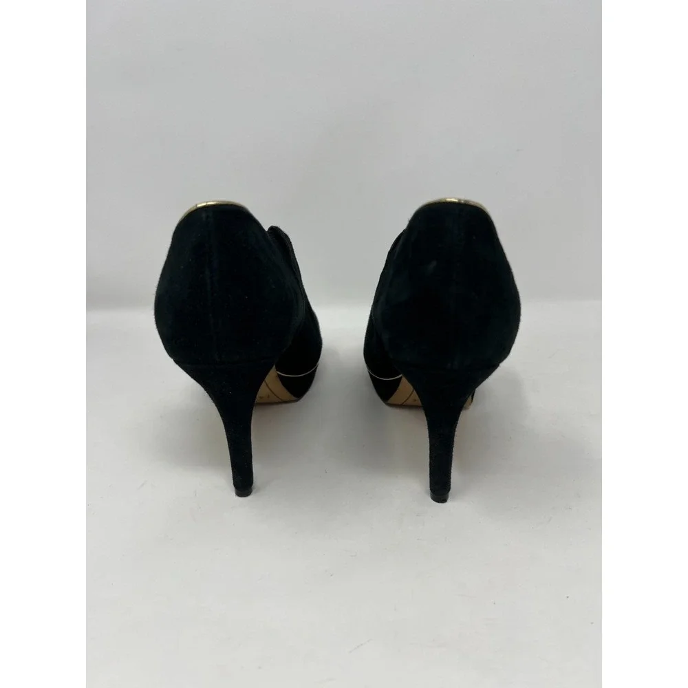 Karl Lagerfeld‎ Evette Suede Dorsey Platforms Black/Gold Accent Womens Size 7.5